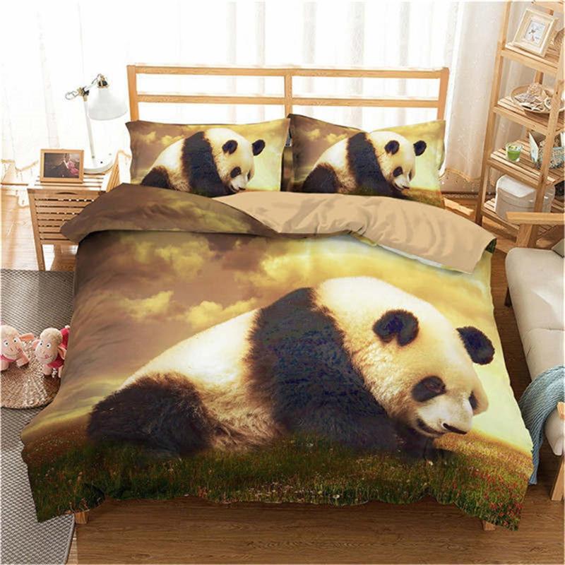 Kids Cute Animals Bedding Set Twin King For Boys Girls Teens 3D Panda Print Duvet Cover Microfiber Comforter Cover Bedroom Decor