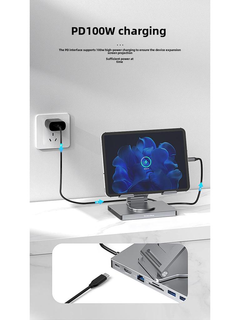 4K 60Hz USB-C Docking Station with Gigabit Ethernet, USB 3.2 Hub, and Rotating Stand for Phones and Tablets