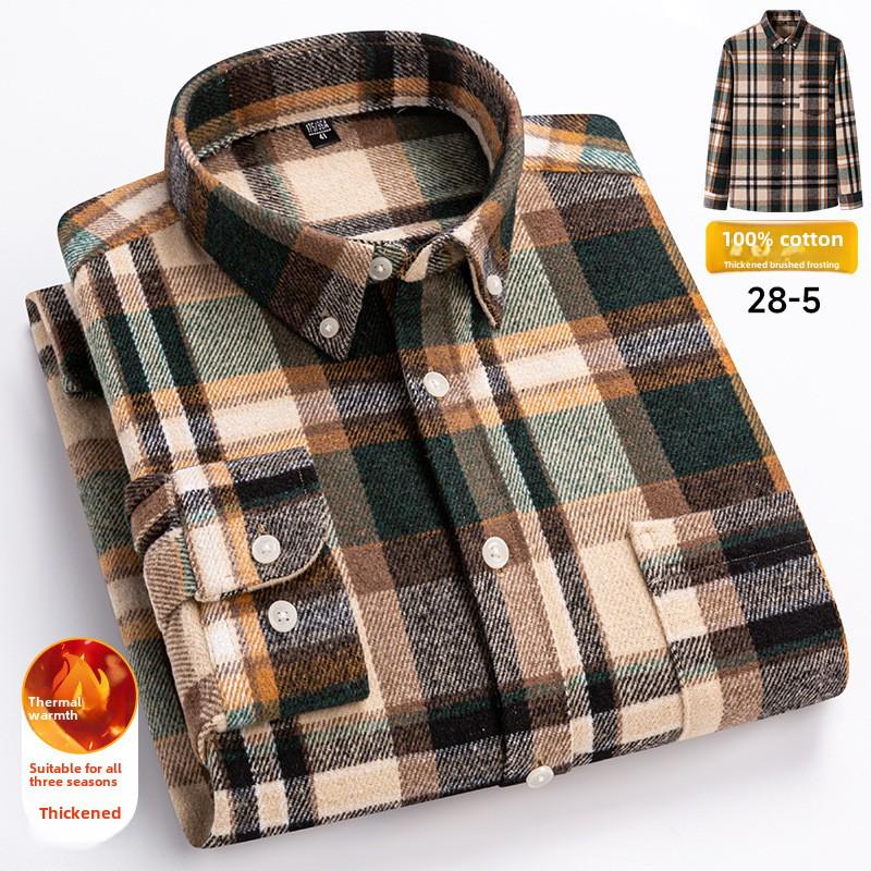 Мужская рубашка из чистого хлопка в клетку с длинным рукавом — модная, повседневная, универсальная