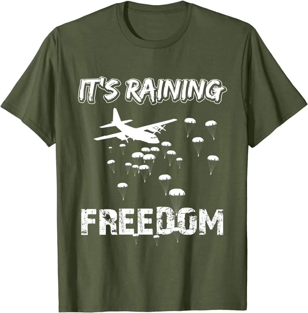 Paratrooper Its Raining Freedom Unisexs TShirts Short Sleeve Casual Cotton ONeck Shirts