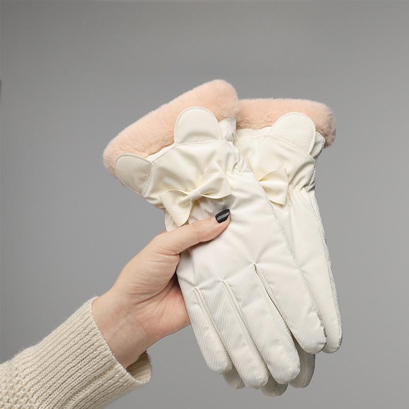 Winter Plus Fleece Gloves New Style for Women Riding and Driving Windproof Cold Warm Touch Screen Cute Korean Style Student Riding Bike