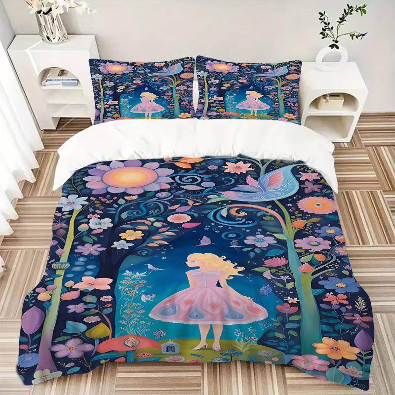 3Pcs Fantasy Garden Journey Bedding Set Quilt Cover Pillowcase Home Christmas Xmas Halloween Gift 1 Duvet Cover 2 Pillowcase M929227