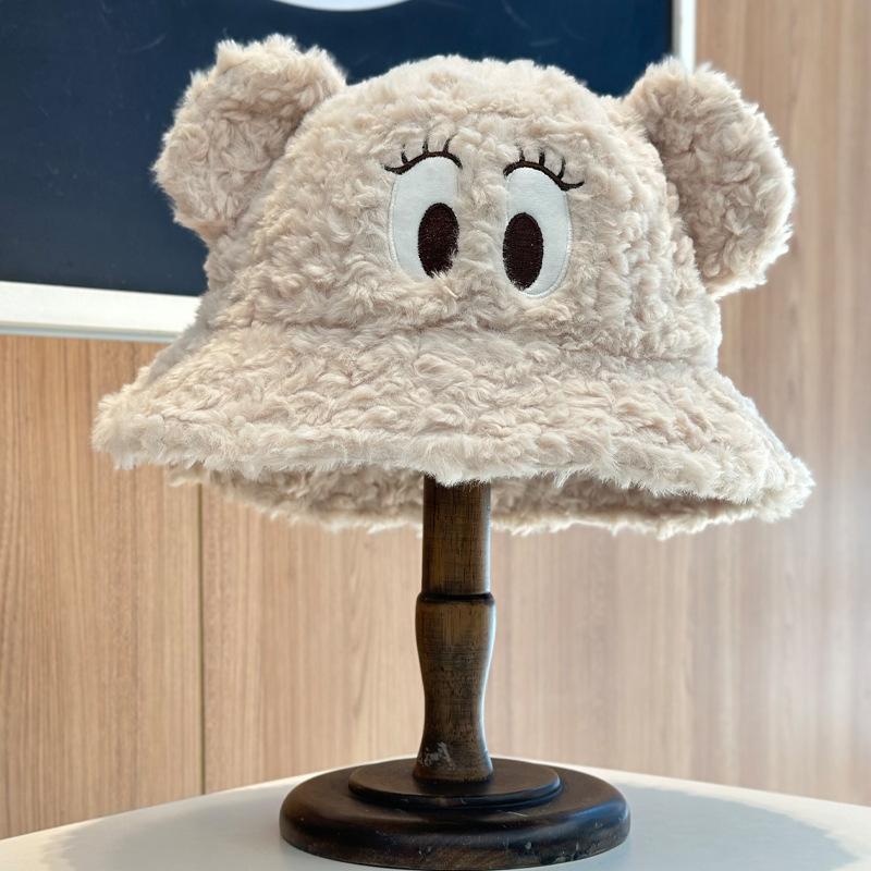 Women S Cute Funny Bear Ears Plush Bucket Hat Sweet Windproof Hat