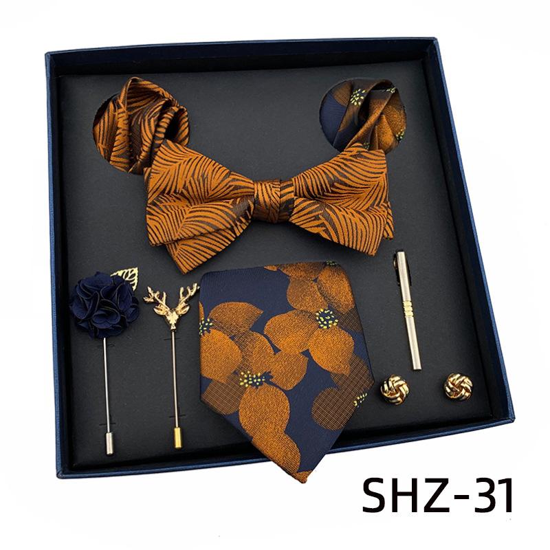 Men'S Tie Light Luxury Gift Box Wedding Tie Bow Tie Pocket Towel Brooch Cuffs Father'S Day Gift Box
