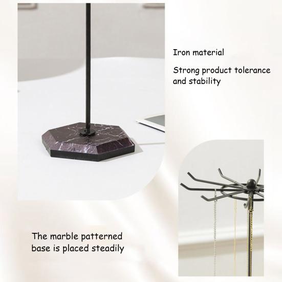 360-Degree Rotating Necklace Holder Organizer with Hooks Stable Base Tangle-Free Multipurpose Necklace