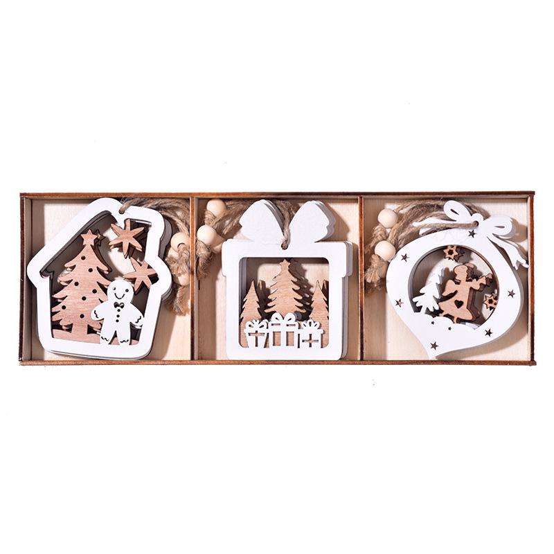 Рождественские украшения, Рождество, Деревянные подвески, Лазерная резка, Двухслойные, Белые подвесные украшения, Подвески-снежинки на елку