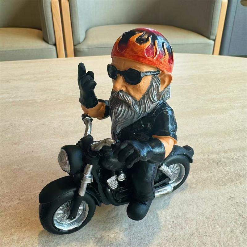 Resin Biker Gnome Statue Motorcycle Figurine Punk Rock Home Decor Table Centerpiece For Men Women Teens Birthday Christmas Gift