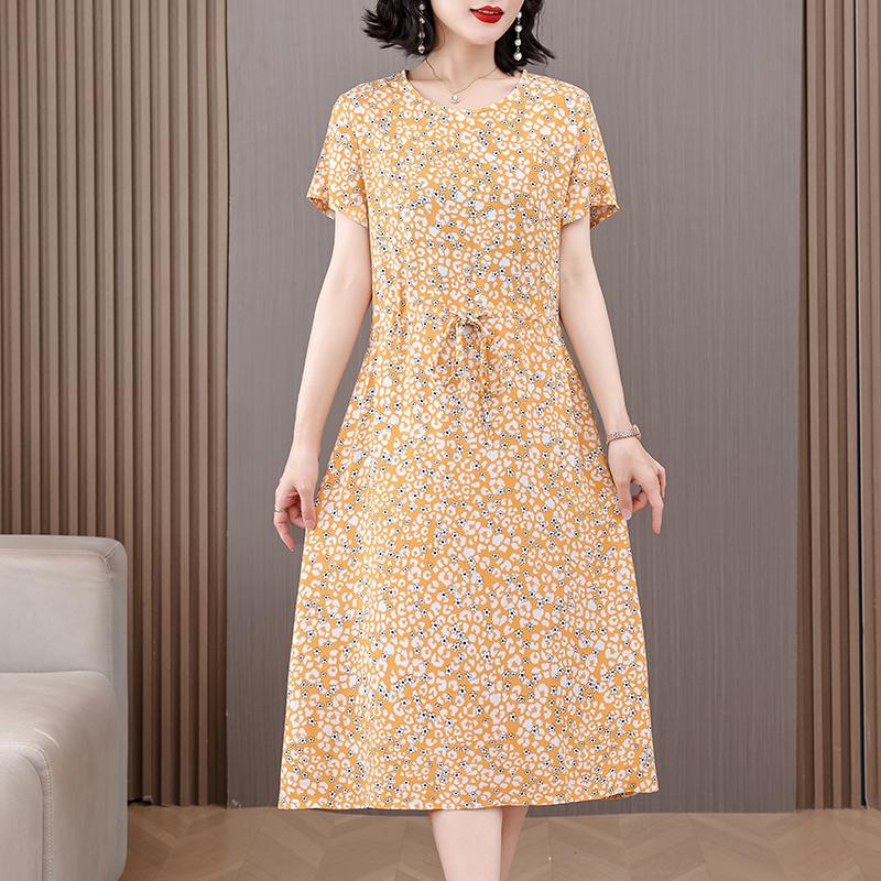 Летнее женское элегантное платье, новое повседневное платье в корейском стиле с коротким рукавом, женское длинное платье с винтажным принтом