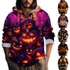 Halloween Printed Hooded Men's Oversized Drawstring Button Hoodie