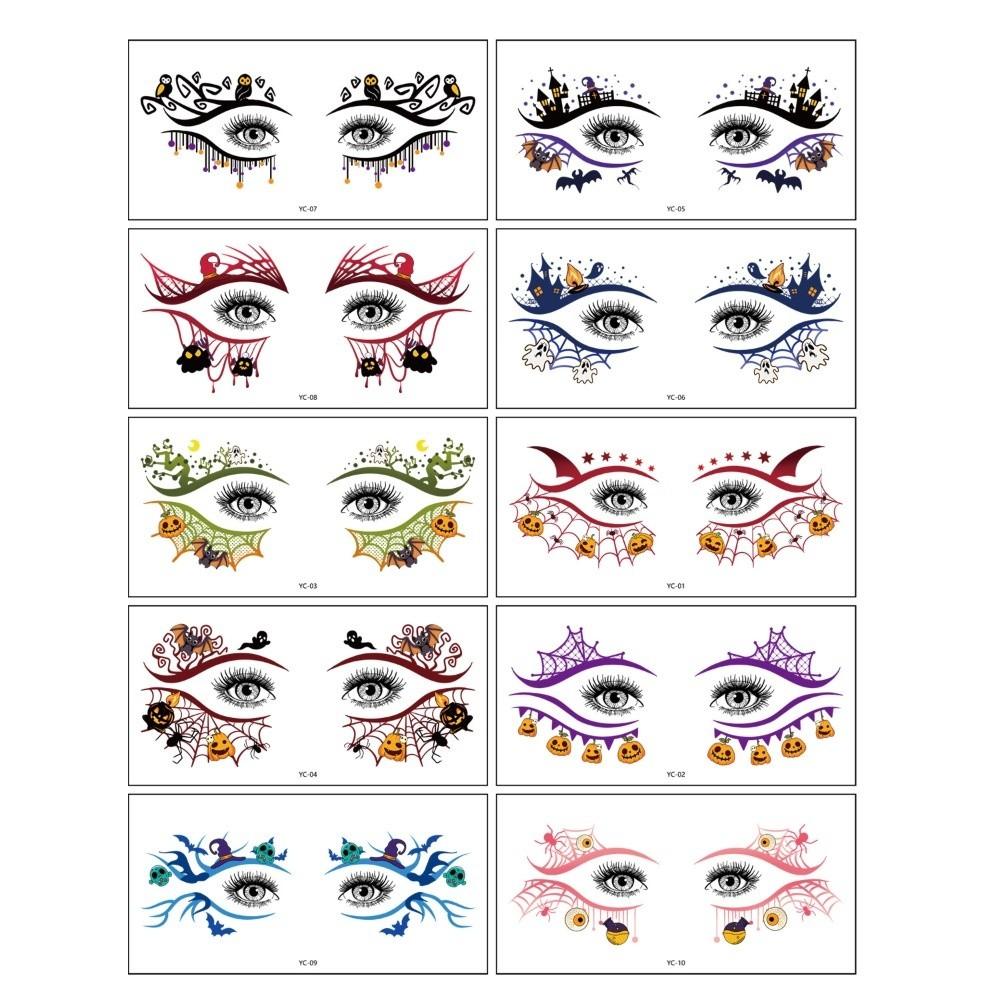 Cartoon Halloween Face Tattoo Disposable Halloween Bat Face Stickers Enhance Atmosphere