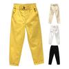 Women Casual Pants Mid-rise Elastic Waist Harem Trousers Solid Color Wide Leg Long Pants with Pockets Streetwear