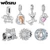 WOSTU Platinum Plated DIY Girl Horse Charms Travel Anchor bead Pet Dog Pendant Fit Original Bracelet Jewelry Making