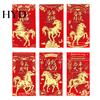 Embossed Red Money Envelopes 6Pcs Envelope Lunar New Year Gift Set with Golden Traditional Chinese Packets Horse Patterns Automatic