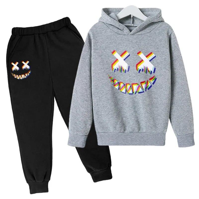 Детские толстовки с капюшоном с изображением террора для мальчиков, комплект крутых детских толстовок с героями мультфильмов для девочек, модные топы + длинные штаны, костюм из 2 предметов, детский электрический звук