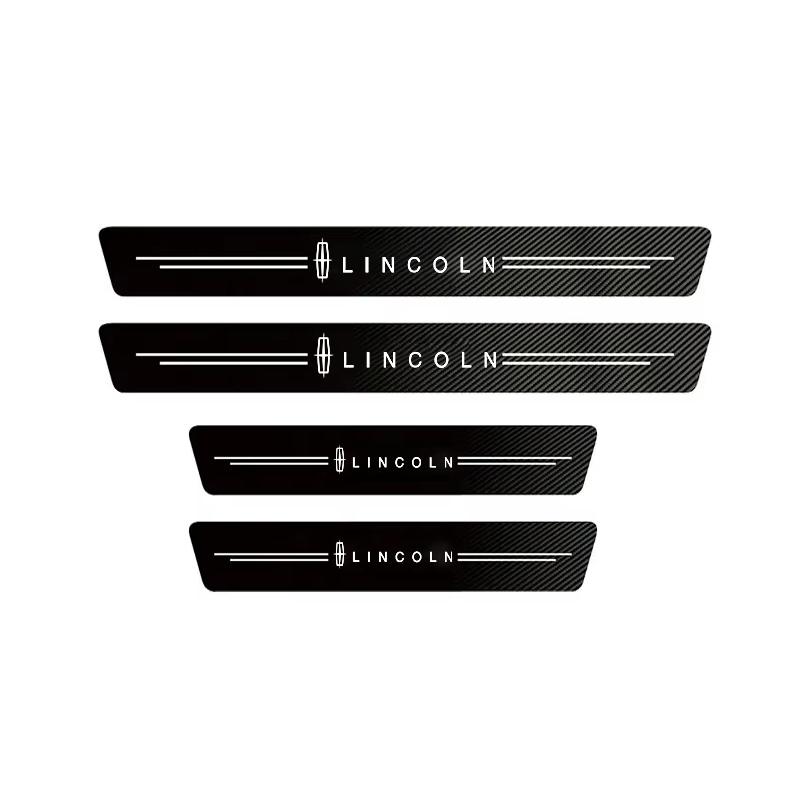 1/4/5Pcs Carbon Fiber Leather Car Door Sill Protector Strip For Lincoln Z Navigator Town-car Aviator MKZ Corsair Continental gyu7
