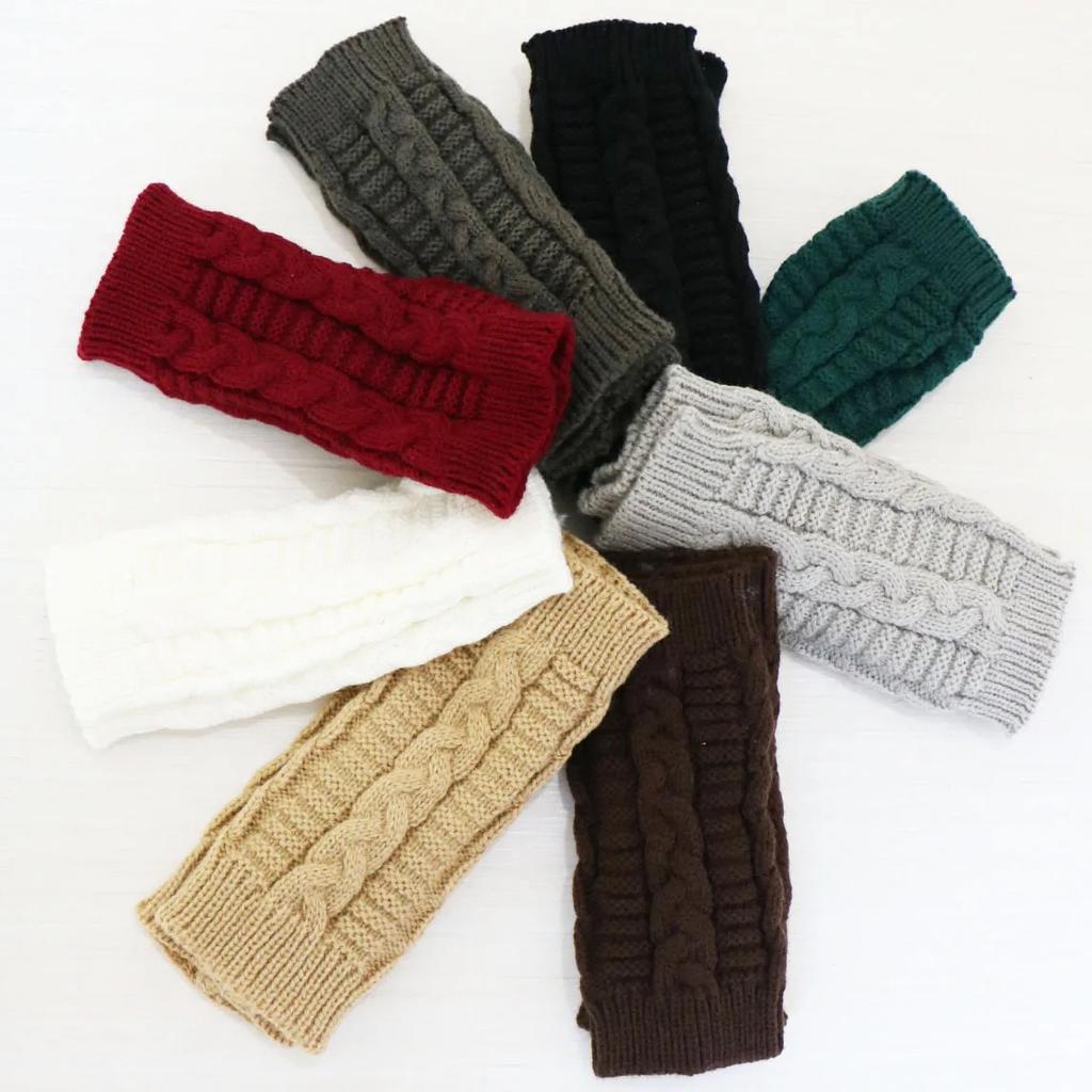 Winter Warm Knitted Fingerless Gloves Couple Half-Finger Twisted Cable Pattern Unisex Hand Warmer Mitts