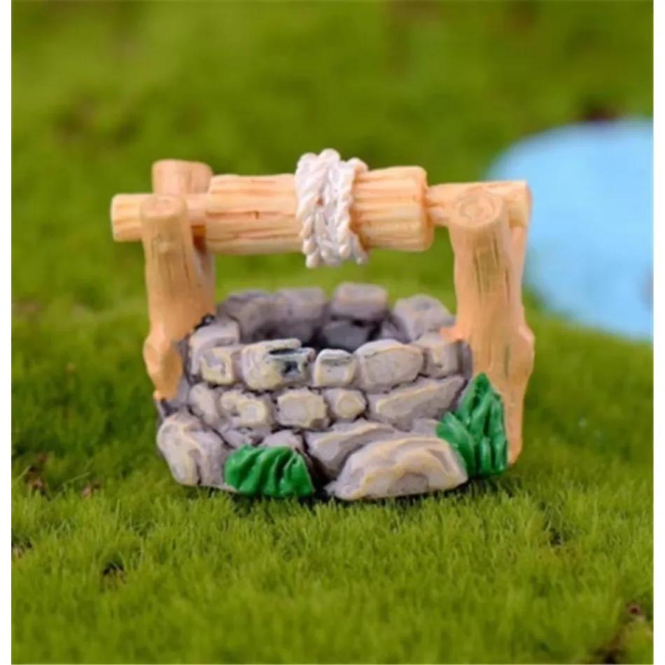 2 Pcs Antique Arch Well Model Resin DIY Garden Miniatures Decorations Vintage House Water Well Fairy Garden Party Ornament