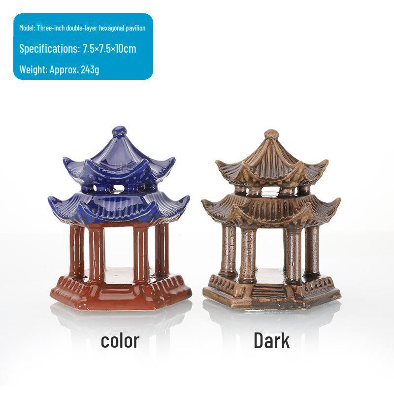 Ландшафтное оформление аквариума: Каменная скала и керамический павильон с водопоглощающим орнаментом для бонсай