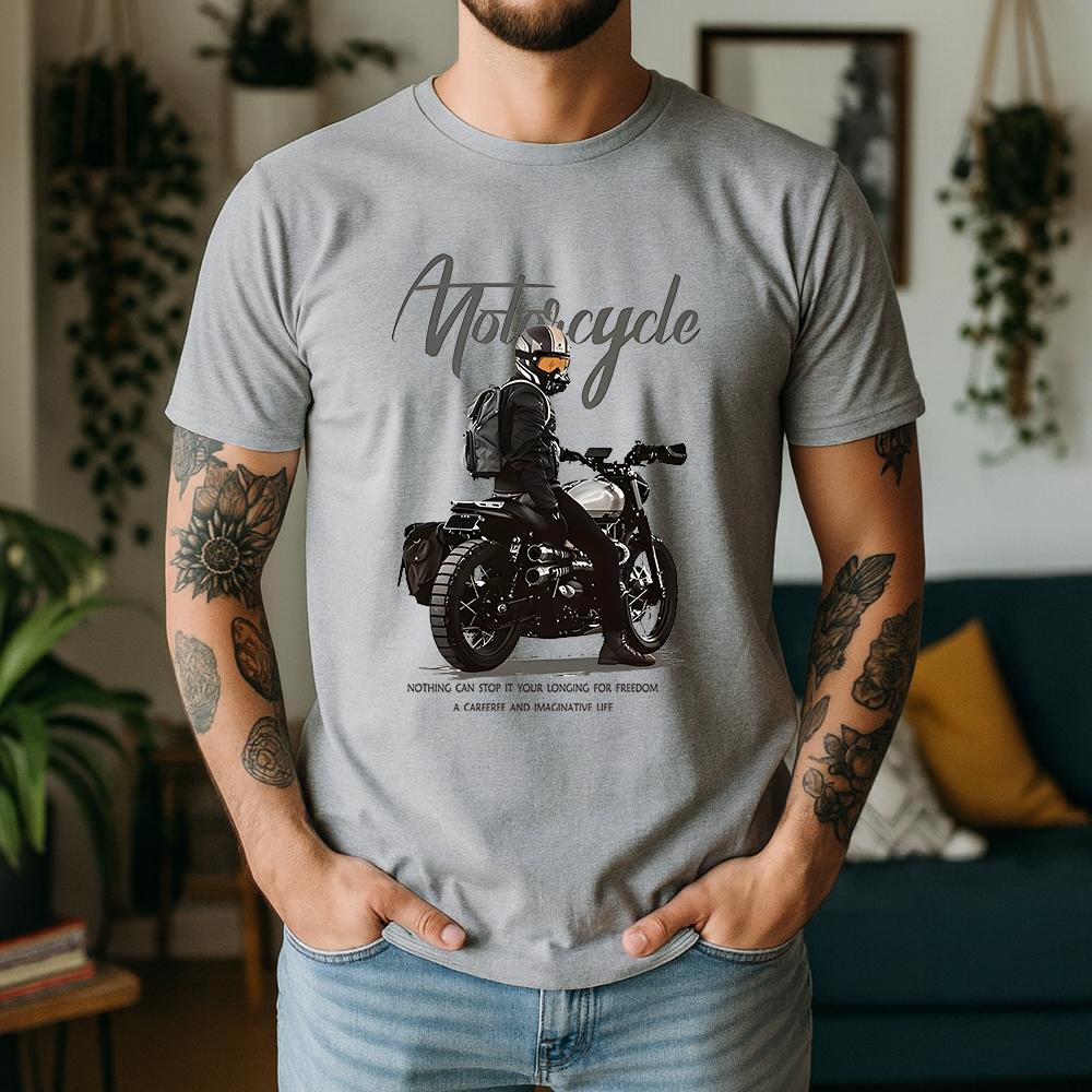New Summer Unisexs 100 Pure Cotton TShirt Motorcycle Longing For Freedom Vintage Biker Style Casual Breathable Short Sleeve