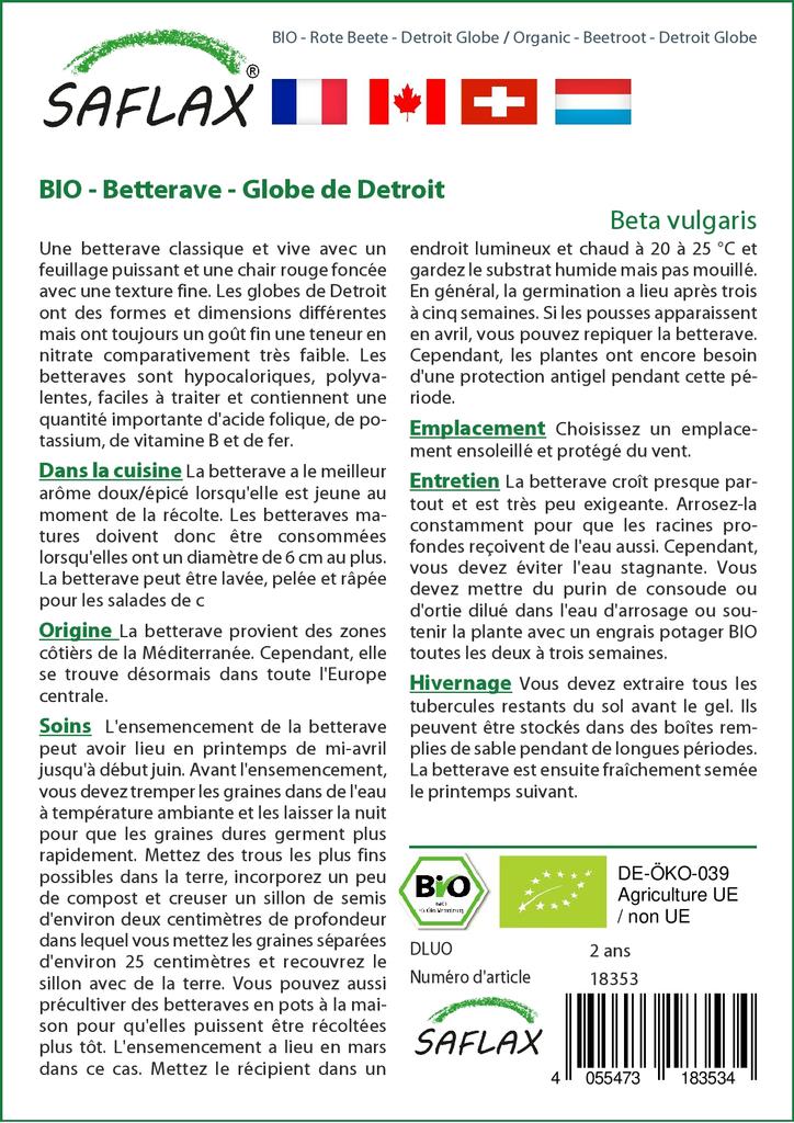 SAFLAX Garden in the Bag - Органический - Свекла - Detroit Globe - 100 семян - С субстратом в подходящем стоячем пакете - Beta vulgaris