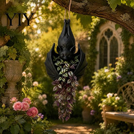 Versatile Eaves Hanging Decor Bat Plant Pot, Creative Gothic Planter, Halloween Dark Aesthetic Home Decorative Container for Trailing Vines,