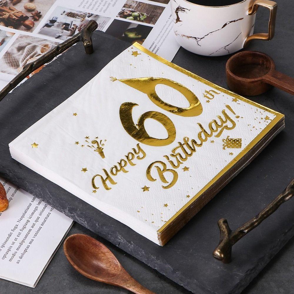 White And Gold Design Happy Birthday Napkins Tissue Paper Napkins Birthday Party