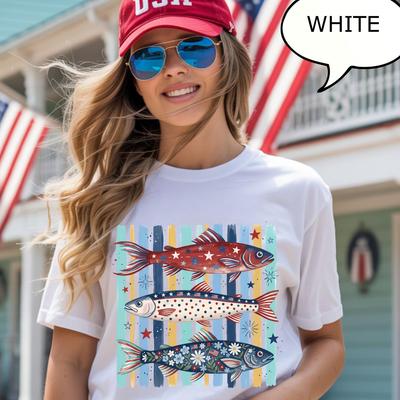 Comfort Colors® Patriotic Trout T-Shirt, Happy 4th Of July Shirt, American Flag Fish Shirt, Summer USA Tee, 4th of July Fishing Shirt