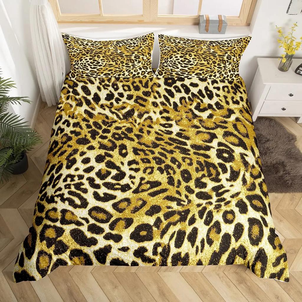 Комплект постельного белья с леопардовым принтом, пододеяльник из шкуры животного для детей, подростков, взрослых, пододеяльник из полиэстера с наволочкой