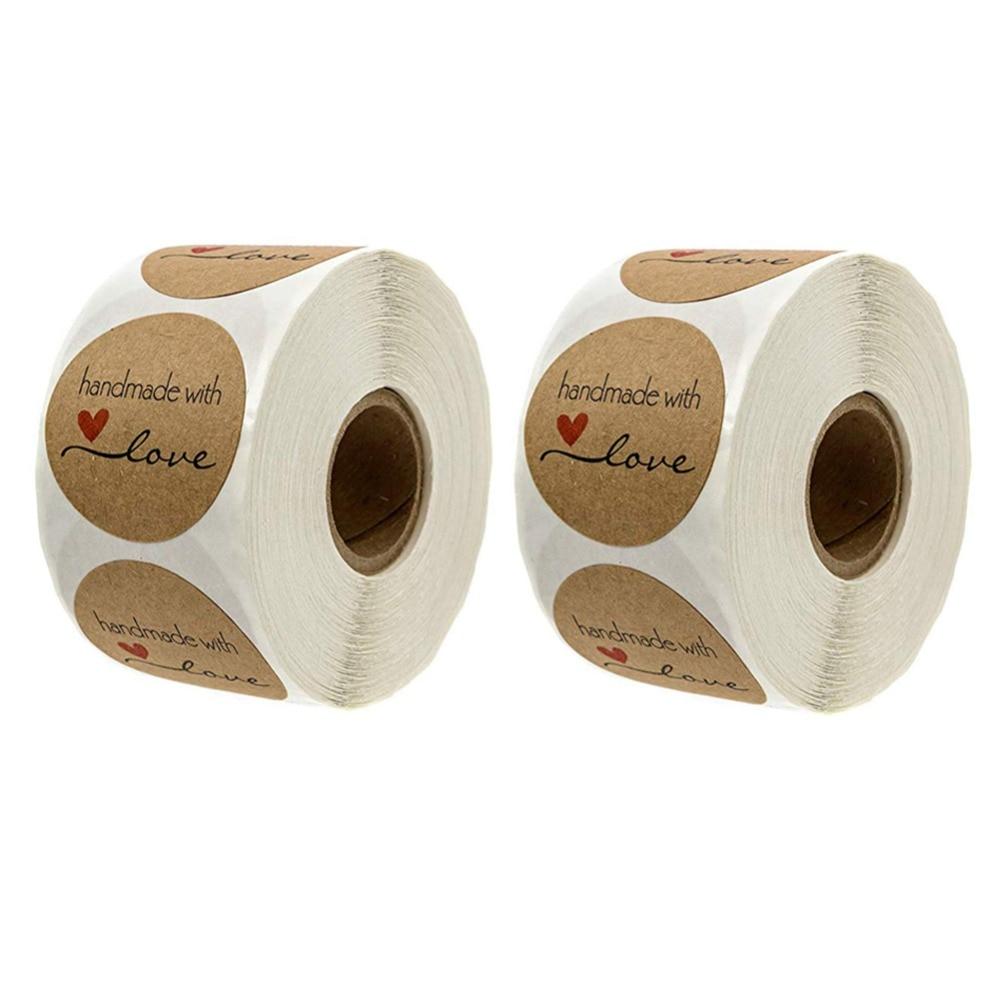 500 шт. 1,0-дюймовые круглые самодельные этикетки ручной работы с любовью, свадебные наклейки, самоклеящиеся наклейки, круглые этикетки из крафт-бумаги MIT
