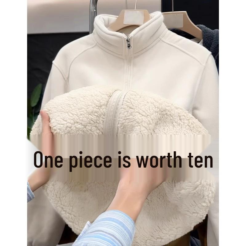 Женская розовая флисовая куртка из овечьей шерсти: Ветрозащитный, Толстая вельветовая подкладка, Теплая зимняя верхняя одежда