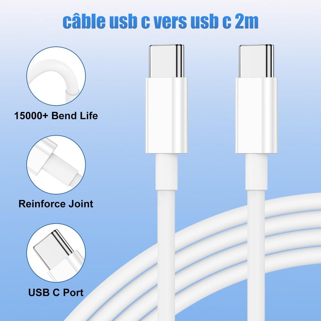Двойной кабель USB-C 100W PD для быстрой зарядки Type C на Type C для iPhone 15 Plus 16 Pro Max Samsung Кабель для передачи данных для быстрой зарядки С коробкой