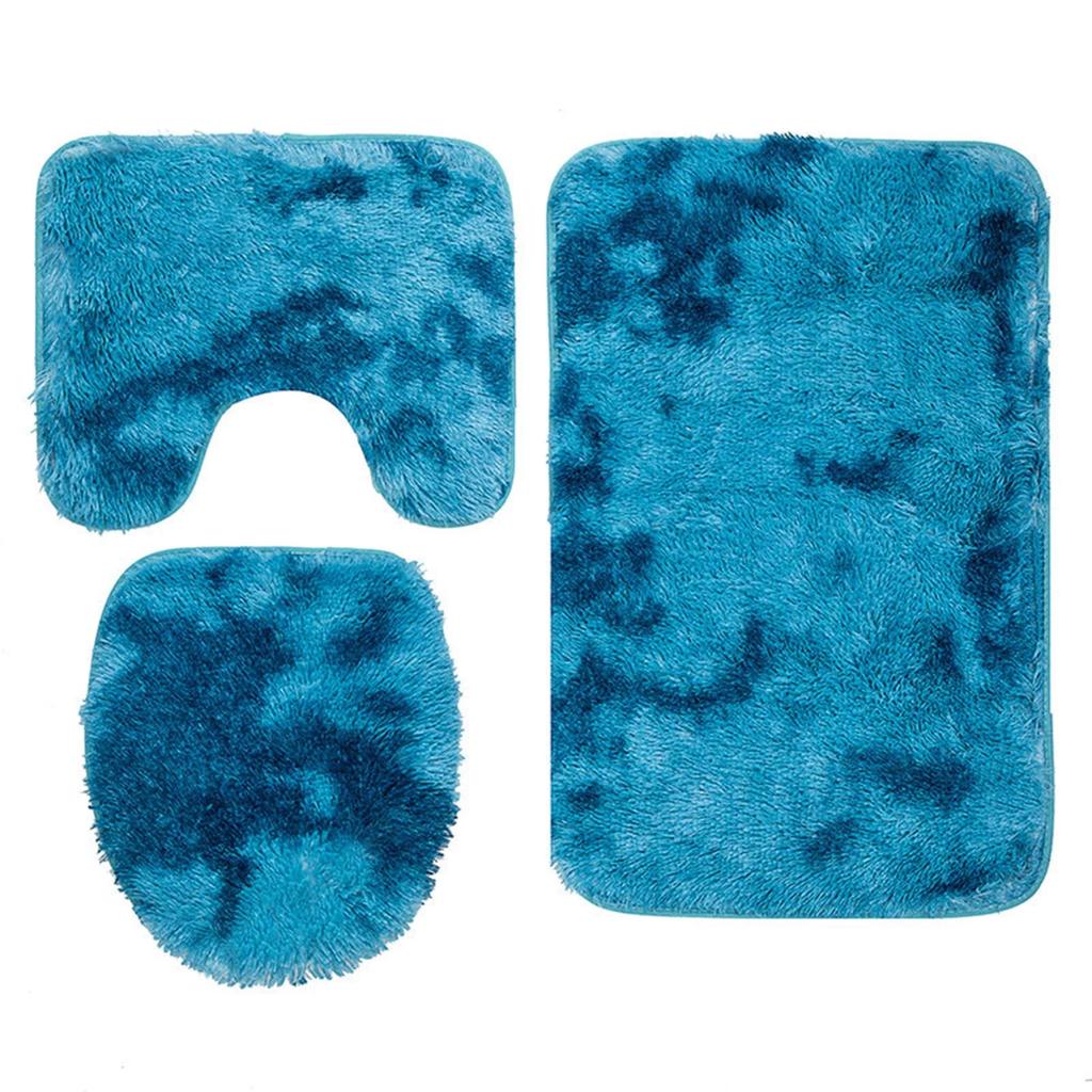 3pc Bathroom Set Rug Mat Toilet Lid Cover Plain Solid Color Bathmats