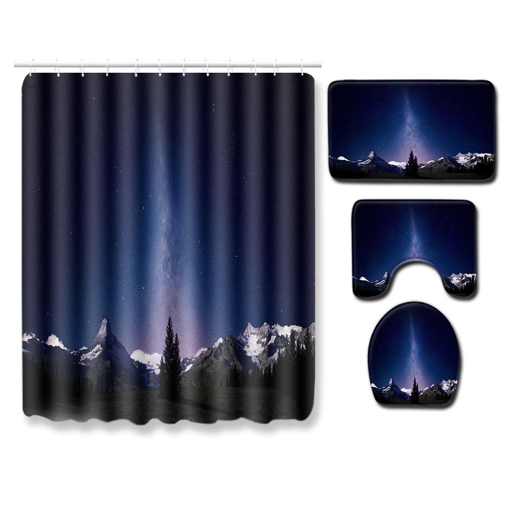 Landscape Shower Curtain Floor Mat Combination Four-Piece Set Bathroom Toilet Carpet Shower Room Mat Foot Mat