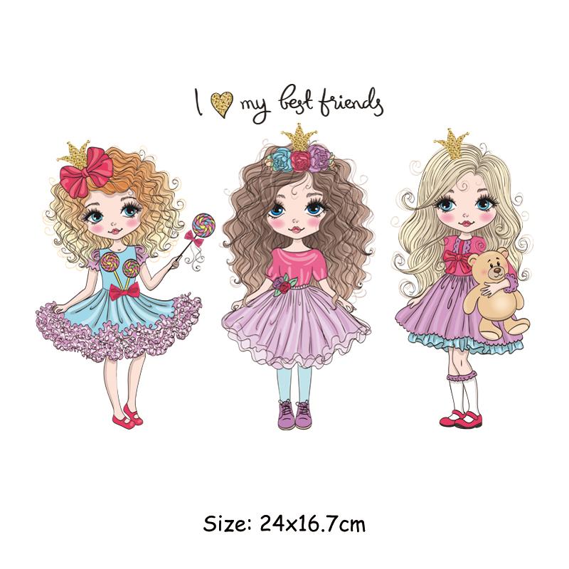 Наклейки «Лучшие друзья» для девочек, футболка с термопрессом, аппликация на джинсы в полоску, модный аксессуар «сделай сам», наклейка с утюгом на переводах