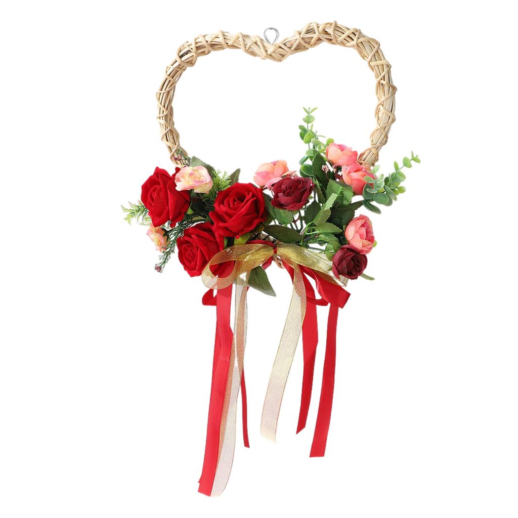 Искусственный венок из цветов, шелковый венок в форме сердца из роз, венок на День святого Валентина, настенный венок на дверь