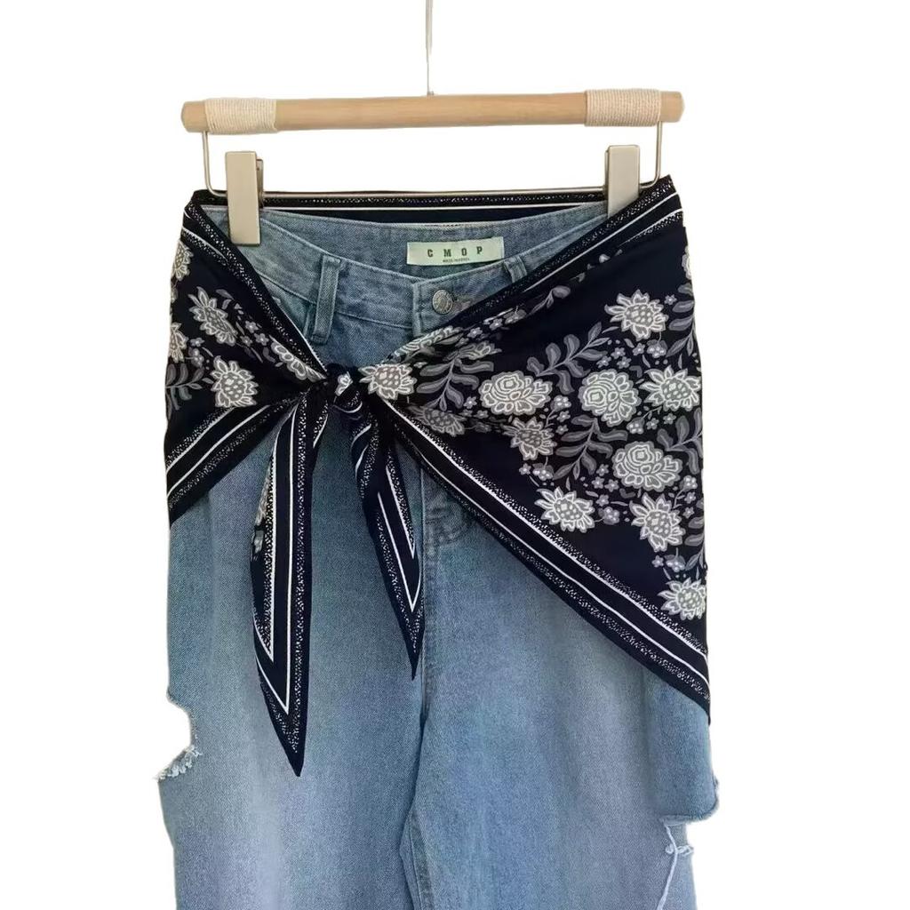 Star silk scarf women's versatile travel accessories with jeans, fart curtain waist scarf, triangular scarf, scarf with headscarf