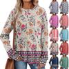 Women's Winter Color-Block Printed Lightweight Brushed-Cotton Round Neck Top
