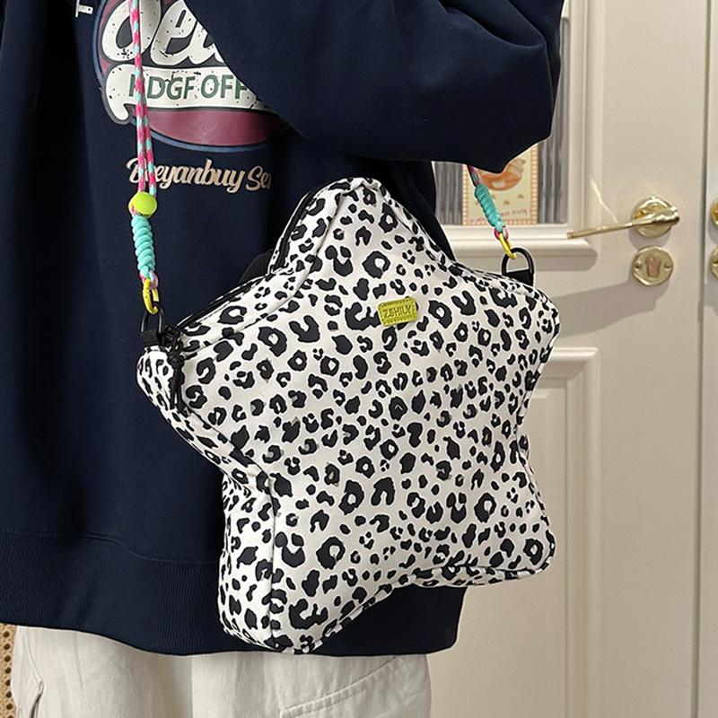 Рюкзак в форме звезды с леопардовым принтом, с регулируемым ремешком, повседневная нейлоновая наплечная сумка для путешествий, шопинга и вечеринок