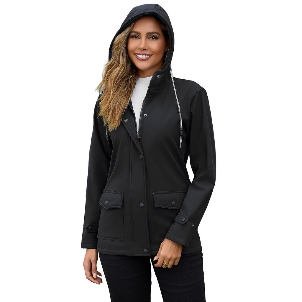 Женское пальто-ветровка с капюшоном в европейском и американском стиле, на флисовой подкладке, водонепроницаемое, подходит для весны и осени.