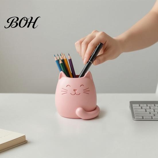 Odorless Pen Container Holder, Cartoon Cat Shape Desk Organizer, Smooth Surface Decorative Non-toxic Accessory Stationery Holder for Pencils Gel Pens