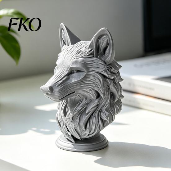Wild Animal Head Sculpture 3D Printed Wolf Figurine, Realistic Statue with Round Base, for Home Office Bookshelf Decor Decoration