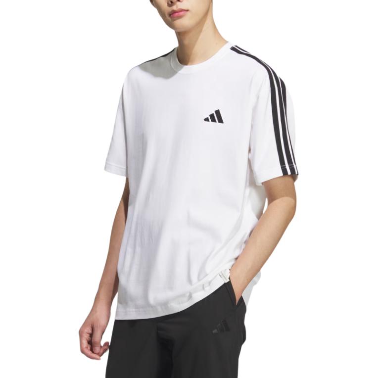 adidas Мужская футболка Essentials Plus свободного кроя в полоску с круглым вырезом и коротким рукавом Топы KF3739