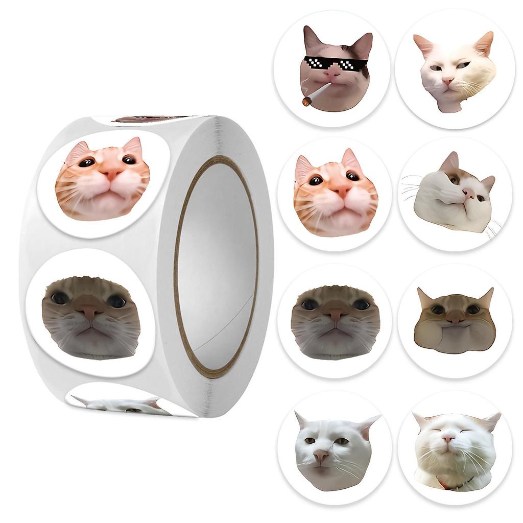 500pcs/roll Round Cat Funny Label Stickers for Packaging Phone Cases Suitcases Laptops Ins Hot Expression Stickers