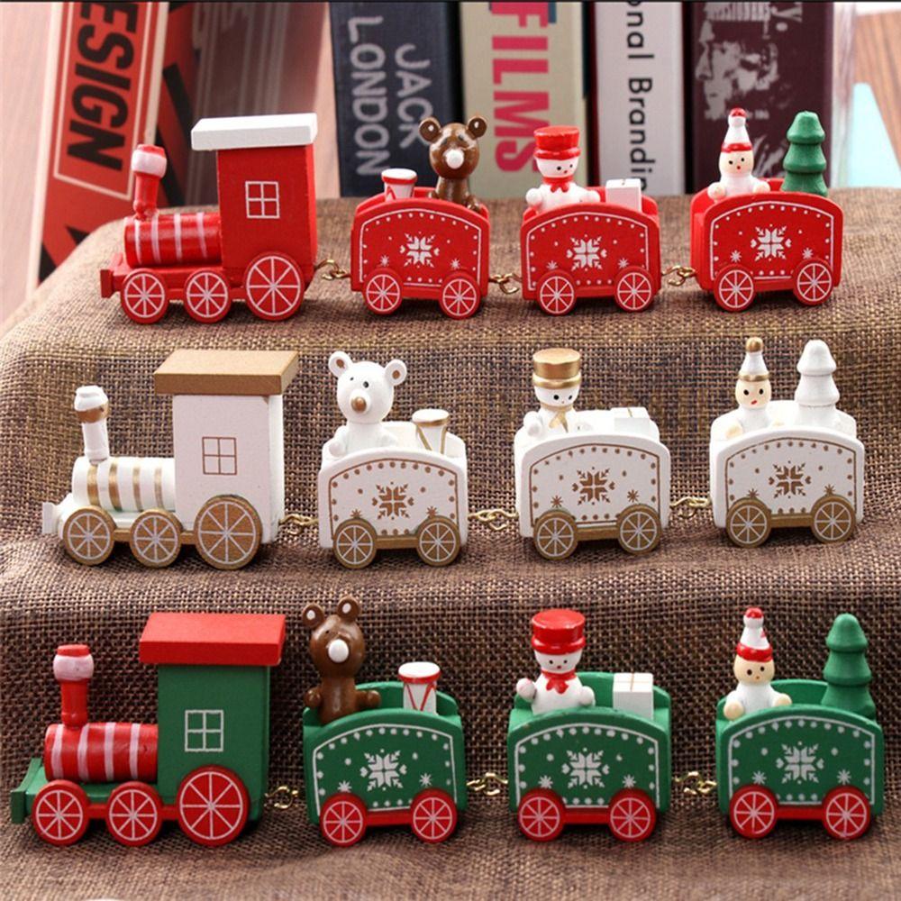 Gift Xmas Party Props Children's Toys Window Ornaments Wooden Train Christmas Ornament Home Decor