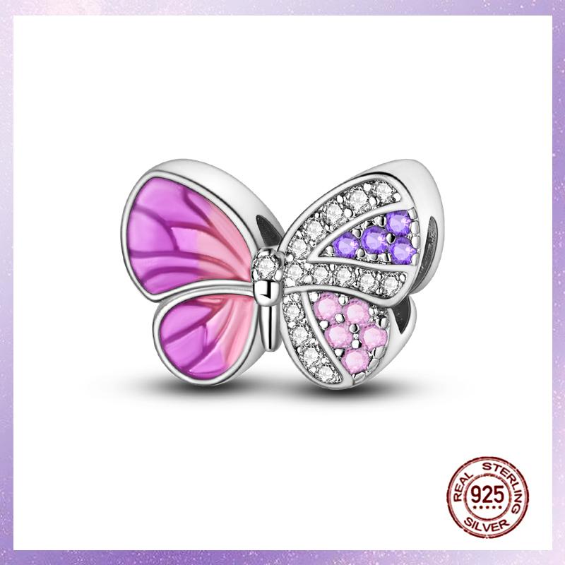 Фиолетовые Шармы Медный Fit Оригинальный Подвесной Браслет Бабочка Стекло Сердце Перо Клип Шарм Подвеска Светящаяся Бусина DIY Ювелирные Изделия