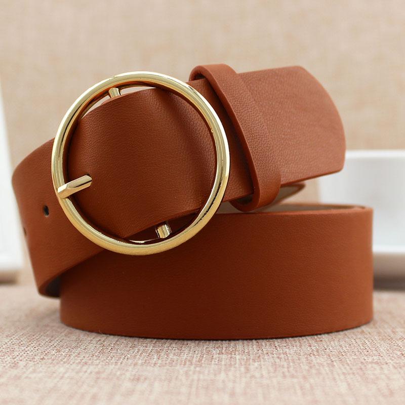 Женский ПУ ремень с круглой золотой пряжкой, декоративный ремень для юбки, джинсовый ремень для женщин
