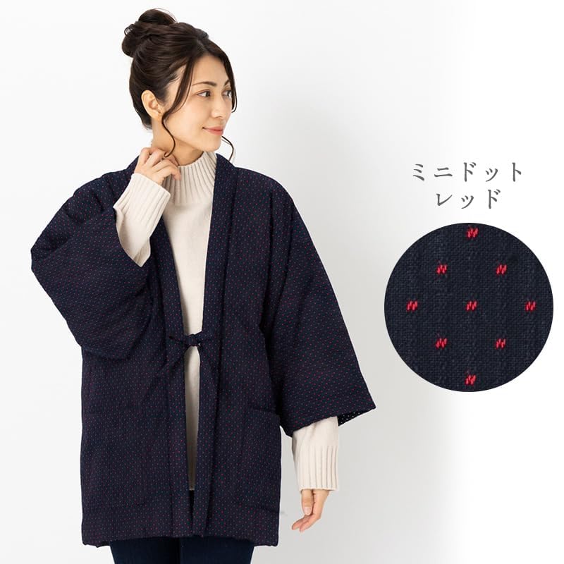 Watanosato Hanten for Kurume Dobby Hanten 8080 Mini Dot Japanese-made Women, Weave, Cotton-filled (free Size, Red)