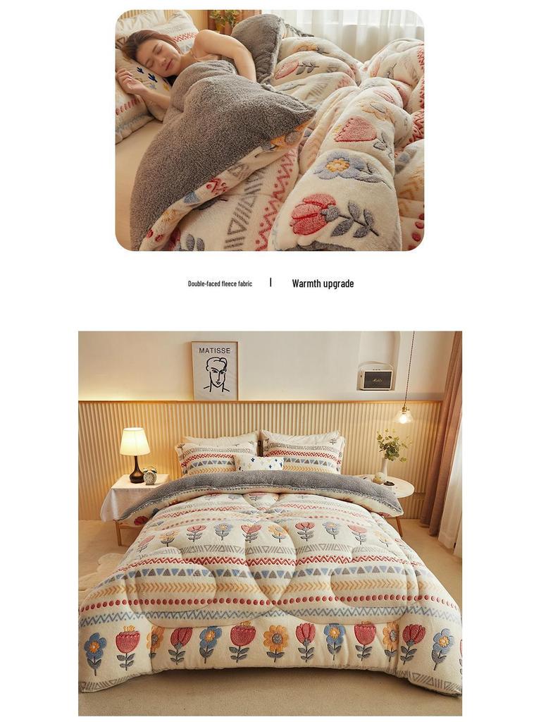 Snowflake Double-Sided Velvet and Lambskin Winter Quilt for Dormitory, Spring & Autumn Use