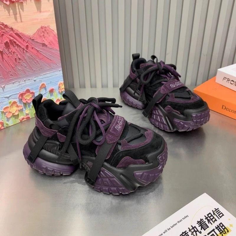 European Station Retro Style Thick-soled Polished Color-increasing Dad Shoes Women's 2025 New Autumn Color Matching Lace-up Sports Shoes