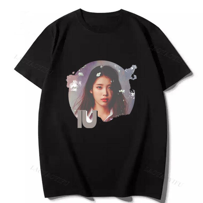 IU Tshirt Unisex Women Unisex Lee Ji Eun Fans Clothes Popular Shirts Uaena Short Sleeve Round Neck Streetwear Kpop Top